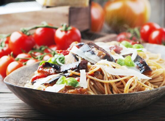 Italian traditional pasta with eggplant
