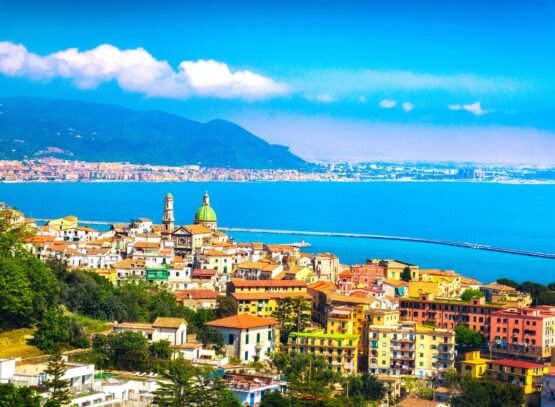 Vietri sul Mare town in Amalfi coast, panoramic view. Salerno It